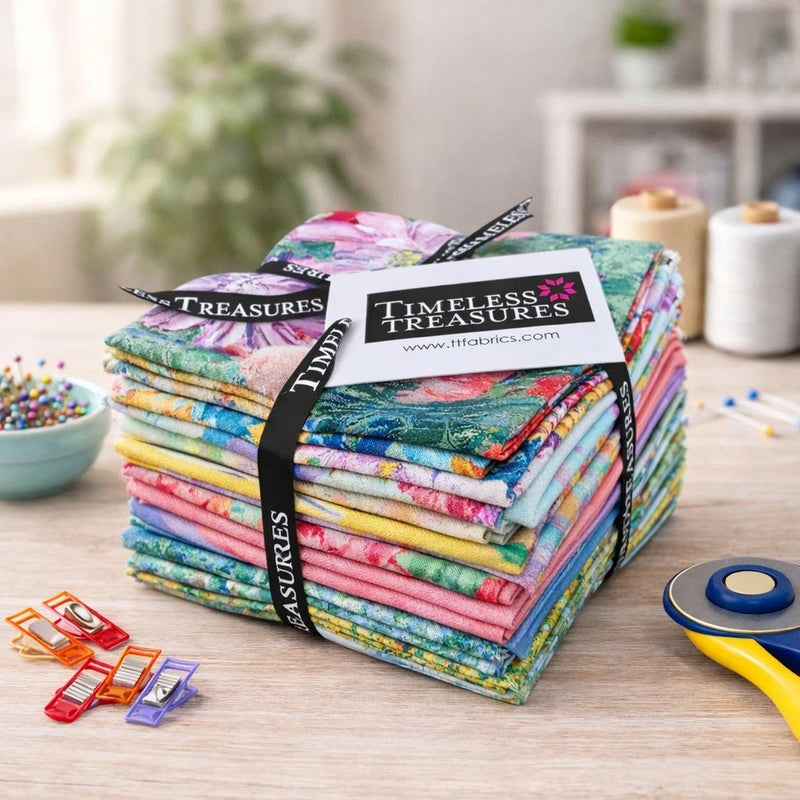 Timeless Treasures Impression Flower Pre-Cut Fat Quarter Bundle Cotton Fabric Flowering Plants