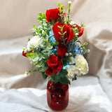 Red Rose Carnation LED Lighted Flowers Country Farmhouse Mason Jar Mothers Day Carnation