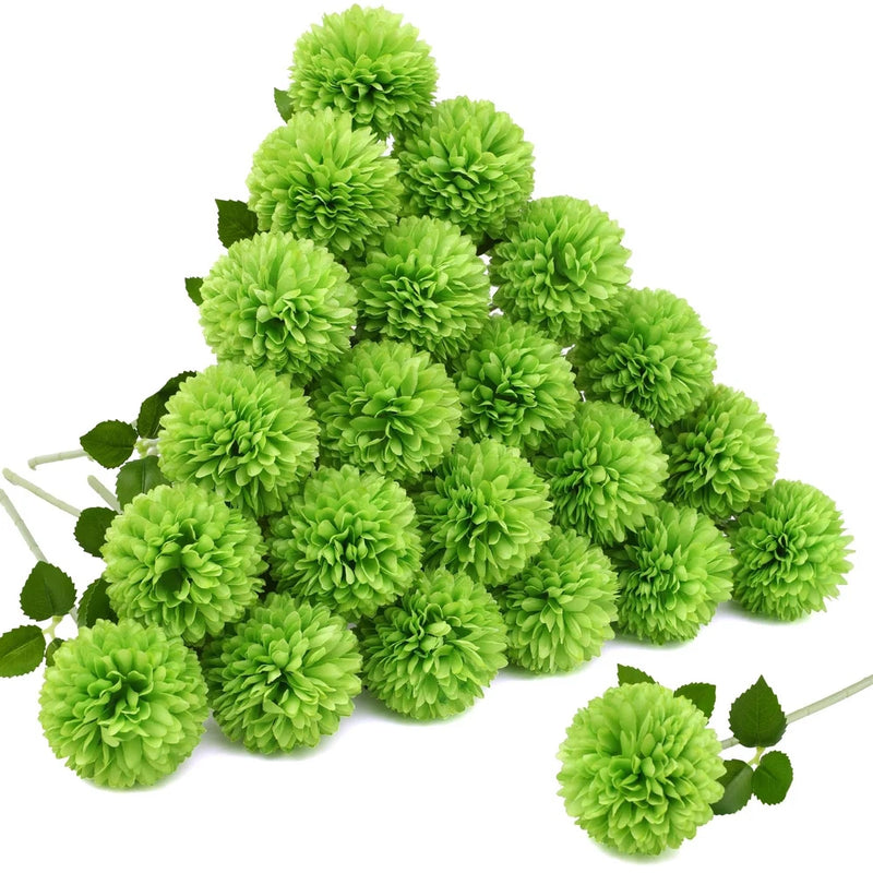 24pcs Green Flowers Artificial Chrysanthemum Silk Hydrangea Flowers Bridal We... Hydrangea