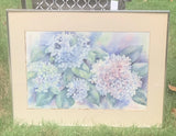 VTG Stella Woodman Pink&Blue Hydrangeas Watercolor Signed 22.25ÓT 28.25ÓW Framed Hydrangea