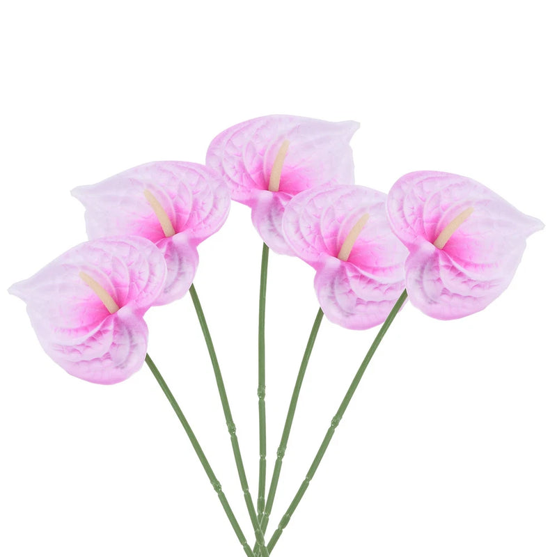 5Pcs 13" Artificial Anthurium Lily Flowers Floral Bouquet Decor, Fuchsia White Lily