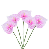 5Pcs 13" Artificial Anthurium Lily Flowers Floral Bouquet Decor, Fuchsia White Lily