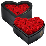 HERBMOTG 16 Forever Flowers in Heart Shaped Box - 8.6 x 7.8 x 3.9 inches, Red Dried Flower
