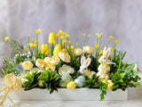 Yellow Green Easter centerpiece, Easter arrangement, Easter table decoration Ranunculus