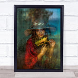 Fortunes Texture Sunflower Flower Hat Summer Closed Eyes Woman Wall Art Print Sunflower