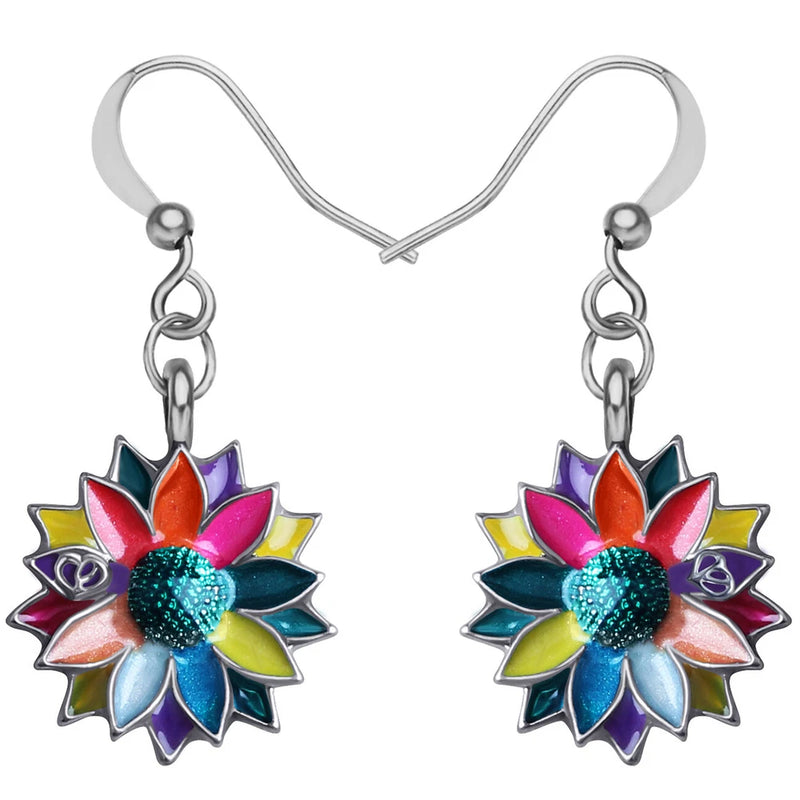 Enamel Alloy Sunflower Flower Earrings Dangle Plants Charms Jewelry Party Favors Sunflower