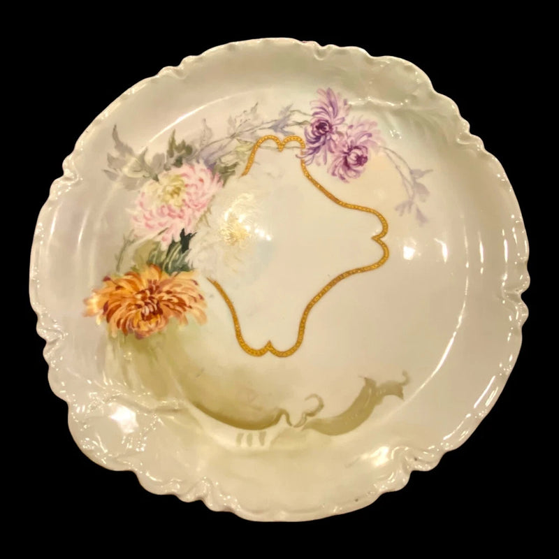 Lrg Vtg Haviland & Co Limoges France Purple Pink Carnation w/Gold Accent Platter Carnation