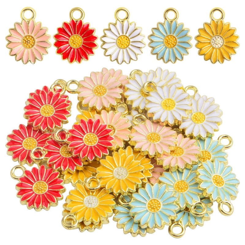 30pcs Golden Plated Enamel Sunflower Pendant Charms Alloy Sunflower Daisy Flo... Sunflower
