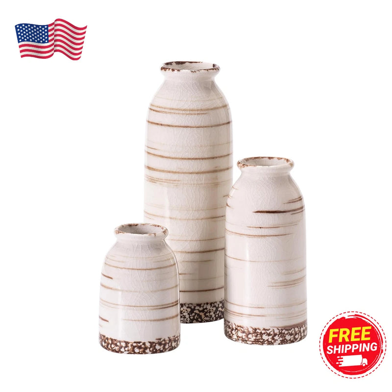 Ceramic Vase Set of 3, Farmhouse Decorative Vase for Pampas Grass, Beige.... Pampas Grass