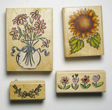 Set of 4: SUNFLOWER, DAISIES, FLOWERS Rubber Stamps - New - Unused Sunflower
