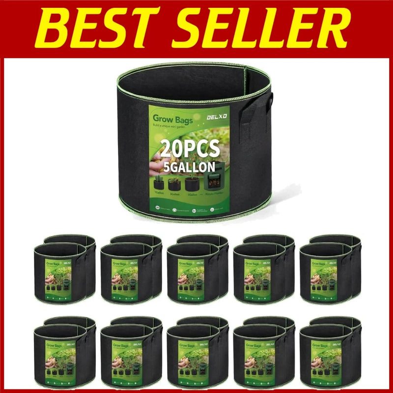 20 Pack 5 Gal Grow Bags - Fabric Pots for Plants Garden Plants