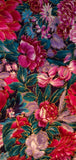Floral Cotton Fabric Remnant Metallic Gold Accents 35x27 Pink Purple Teal Flower Flowering Plants