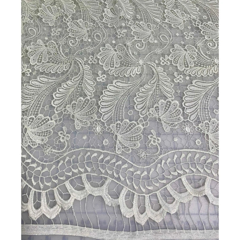 Ivory Flourish Floral - Schiffli Lace Fabric Flowering Plants