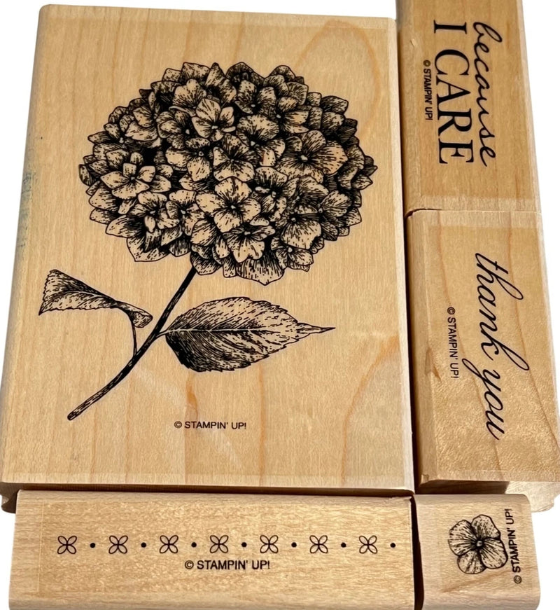 Stampin Up! "Because I Care" Wood Mounted Rubber Stamp Set Hydrangea Hydrangea