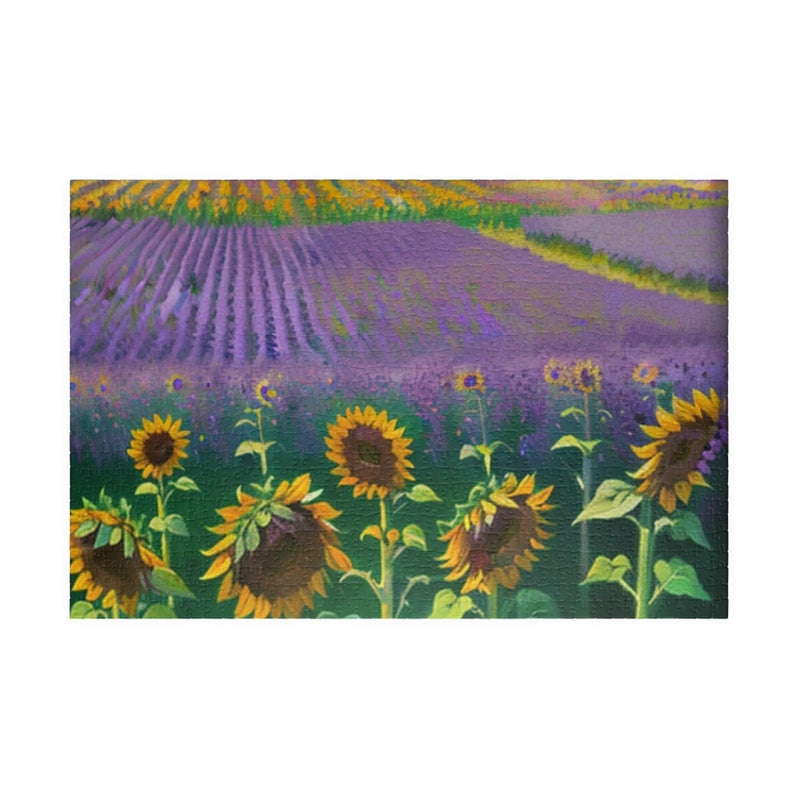 Sunflower and purple flower jigsaw puzzle with sunflowers and lavender blooms