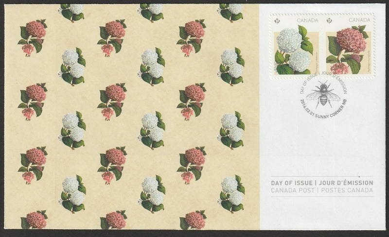 Canada #2899-2900, Hydrangeas, Type 1, Official First Day Cover, FDC 2016 Hydrangea
