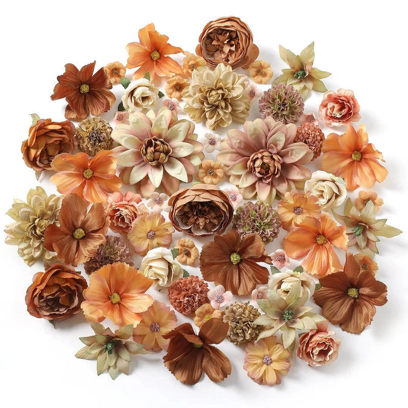 Fake Flower Heads Bulk - Coffee Silk Daisy & Rose Fall Artificial Flower for ... Daisies