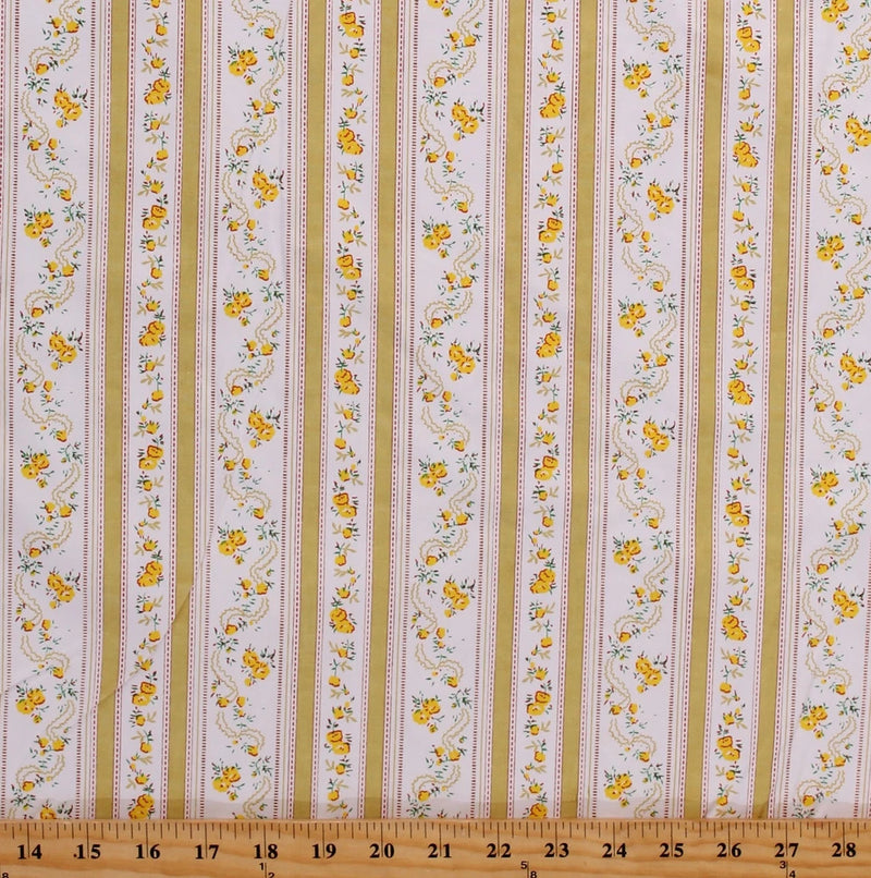 Featherproof Ticking Yellow Floral Stripe Cotton Fabric Print by Yard D263.23 Flowering Plants
