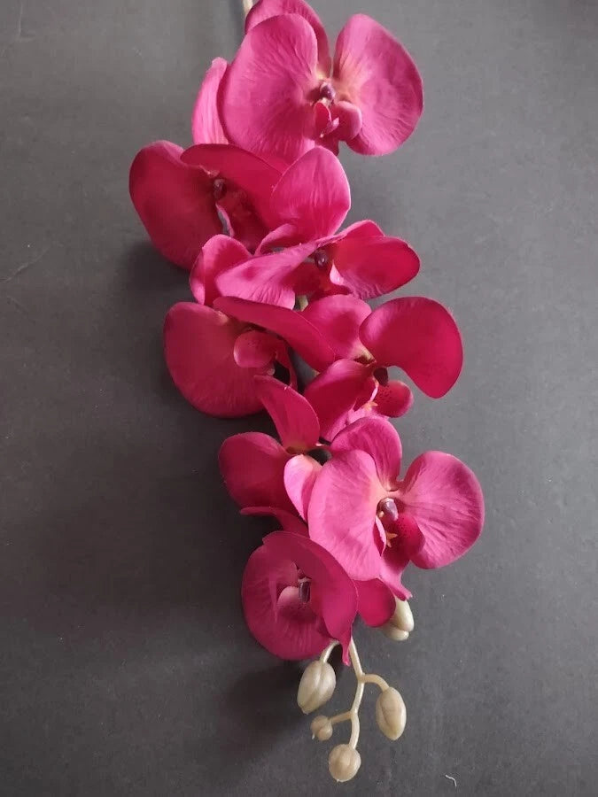 Artificial Phalaenopsis orchid stem with fuchsia pink flowers and buds
