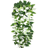 CISDUEO 2 Pcs Artificial Vines Silk Morning Glory Vines for Outdoor White Green Plant