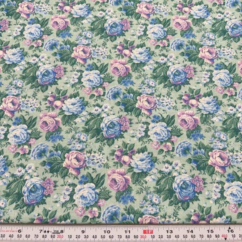 Vintage Peter Pan Fabrics Florals on Green Cotton Fabric by the HALF YARD Flowering Plants