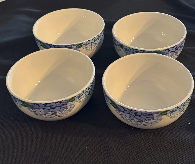 Royal Norfolk Blue Hydrangea Set of Four Cereal Bowls Hydrangea