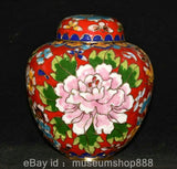 4.4" Old Chinese Purple Bronze Cloisonne Enamel Peony Flower Watermelon Jar Pot Peony