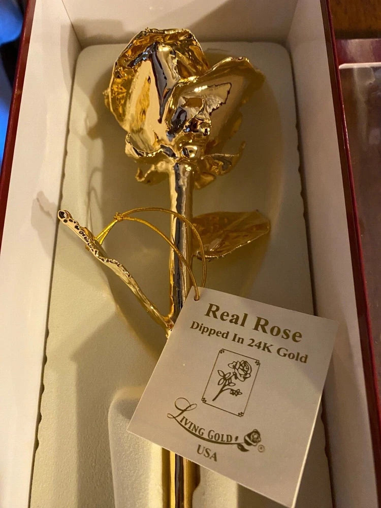 (New) Living Gold Co. USA Real Rose Dipped in 24K Gold w/ Cert of Authentication Roses