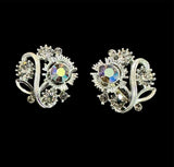 Vintage Lisner Earrings - Sunflower Screwback - AB Aurora Borealis SIGNED Sunflower