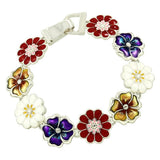 Flower Bracelet Chain Link Magnetic Clasp Daisy Carnation Rose Plant Theme Multi Carnation