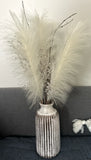 Vintage Modern Ribbed Vase 9 1/2" White w Ribbed Brown with Pampas Grass VGC Pampas Grass