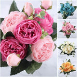 30cm Rose Pink Peony Artificial Flowers Bouquet 5 Head 4 Bud Home Decoration Peony