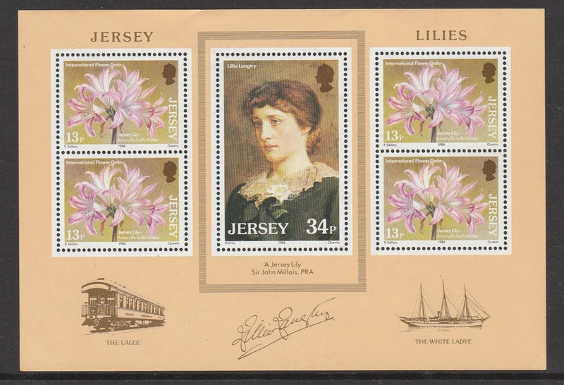 UK - JERSEY 1986 JERSEY LILIES  Minisheet , Block MNH - LILY LANGTRY [Singer] Lily