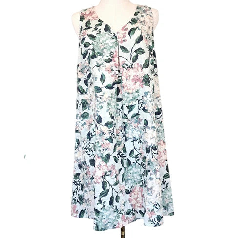 J Jill Linen Hydrangea Shift Dress XSP Floral Cottagecore Coastal Beachy Cruise Hydrangea
