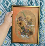 Vintage 9 X 12 Botanical Dried Flower Matted Framed Wall Hanging Dried Flower