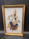 Vintage Handmade Framed Dried Flower Art Piece 5x7" Made In Austria Signed Dried Flower
