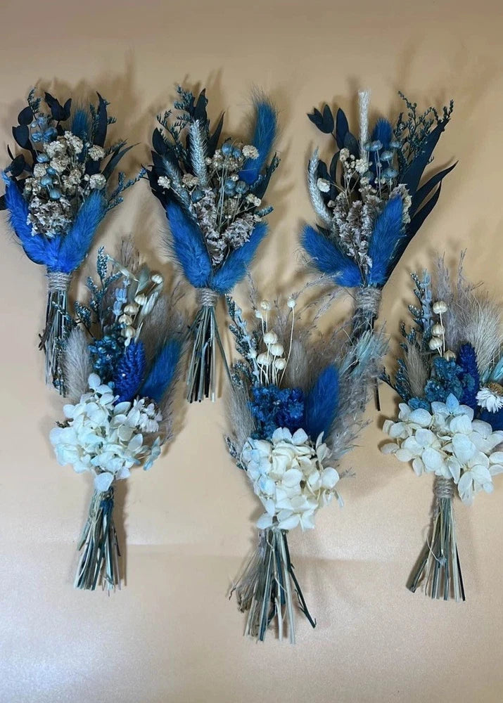 Blue Boho Dried Flower Arrangement Wedding Party Decor Gift White Hydrangea Hydrangea