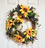 22Ó Sunflower Wreath for Front Door Ð Rustic Farmhouse Grapevine Floral Decor Sunflower