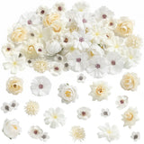 45 PCS Faux Flower Heads Small Silk Artificial White Rose Daisy Peony