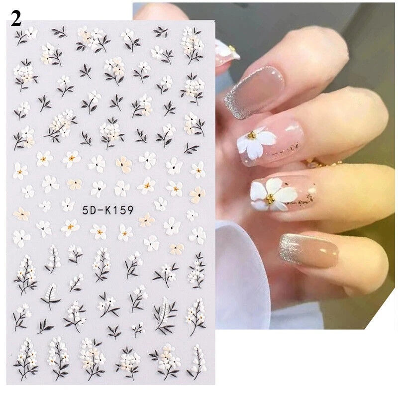 5D Nail Art Stickers Flowers Floral Daisy Daisies Fern Nail Decoration (5DK159) Daisies
