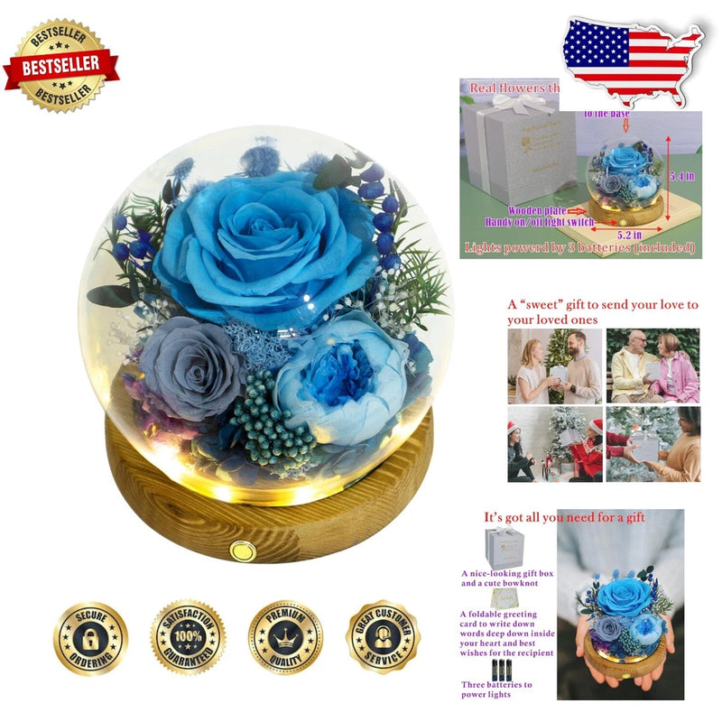 Elegant 5.3" Glass Dome Display of Preserved Real Roses Ð Your Sweet Gift Choice Hydrangea