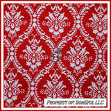 BonEful Fabric Cotton Quilt Red White Damask Flower Valentine Heart Print SCRAP Flowering Plants
