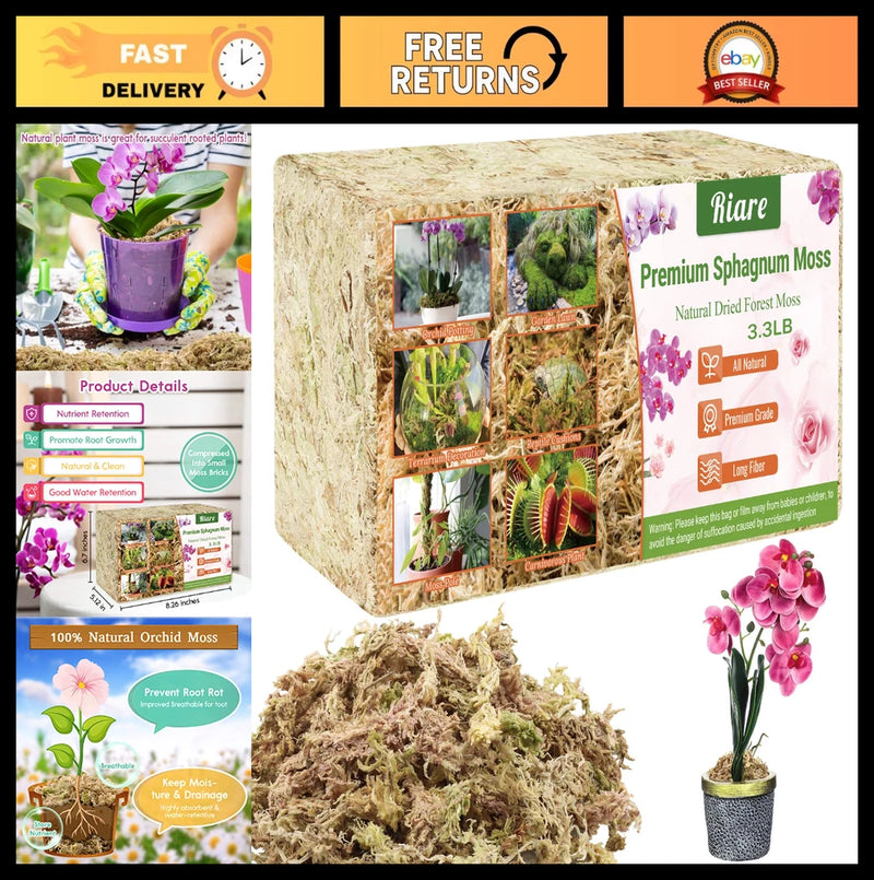 Premium sphagnum moss 3.3 lb bag and loose natural long-fiber moss
