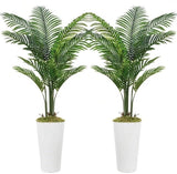 2x Large 5 FT Palm Trees Artificial Easy To Assemble With White Concrete Basin Green Plant