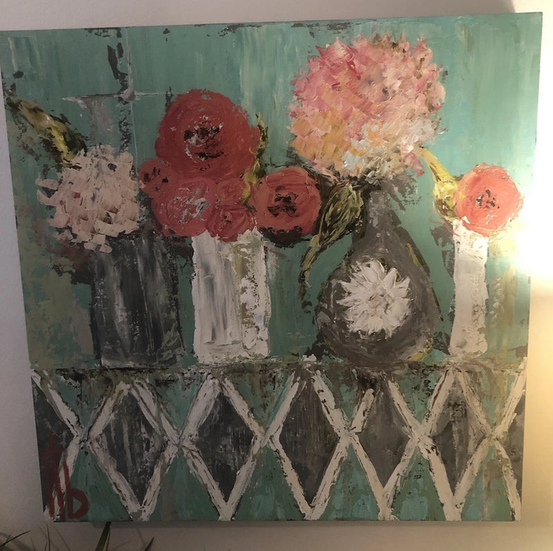 Hand Painted Hydrangeas Oil On Wood Original Artist Signed 19Óx19Ó Cottagecore Hydrangea