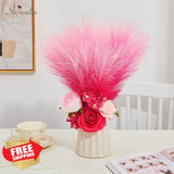 Serwalin 6pc 17.7" Gradient Hot Pink Pampas Grass Decor Faux Fluffy Short Cen... Pampas Grass