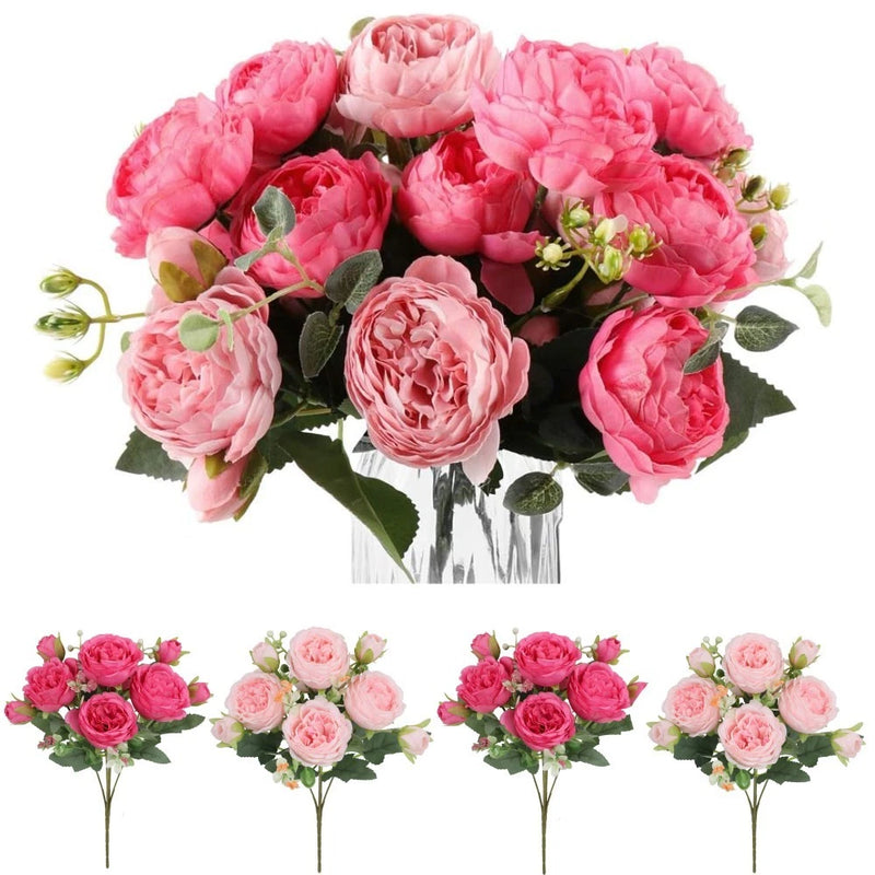4 Bundles Artificial Peony Flower Silk Fake Flowers Bulk for Home Wedding Decor Peony