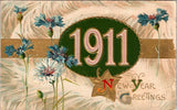 New Year Greeting Blue Carnation Flowers  1910s 1911 Postcard Carnation