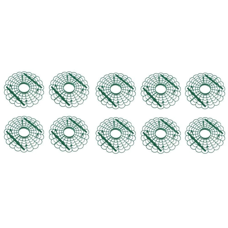 Set of 10 green spiral metal plant stands with circular centers