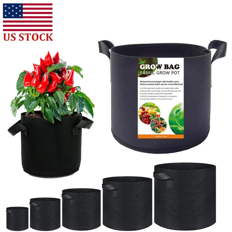 10 Pack w/ Handle Planting Grow Bags Fabric Pot Nursery Soil Nonwoven1-20 Gallon Flowering Plants
